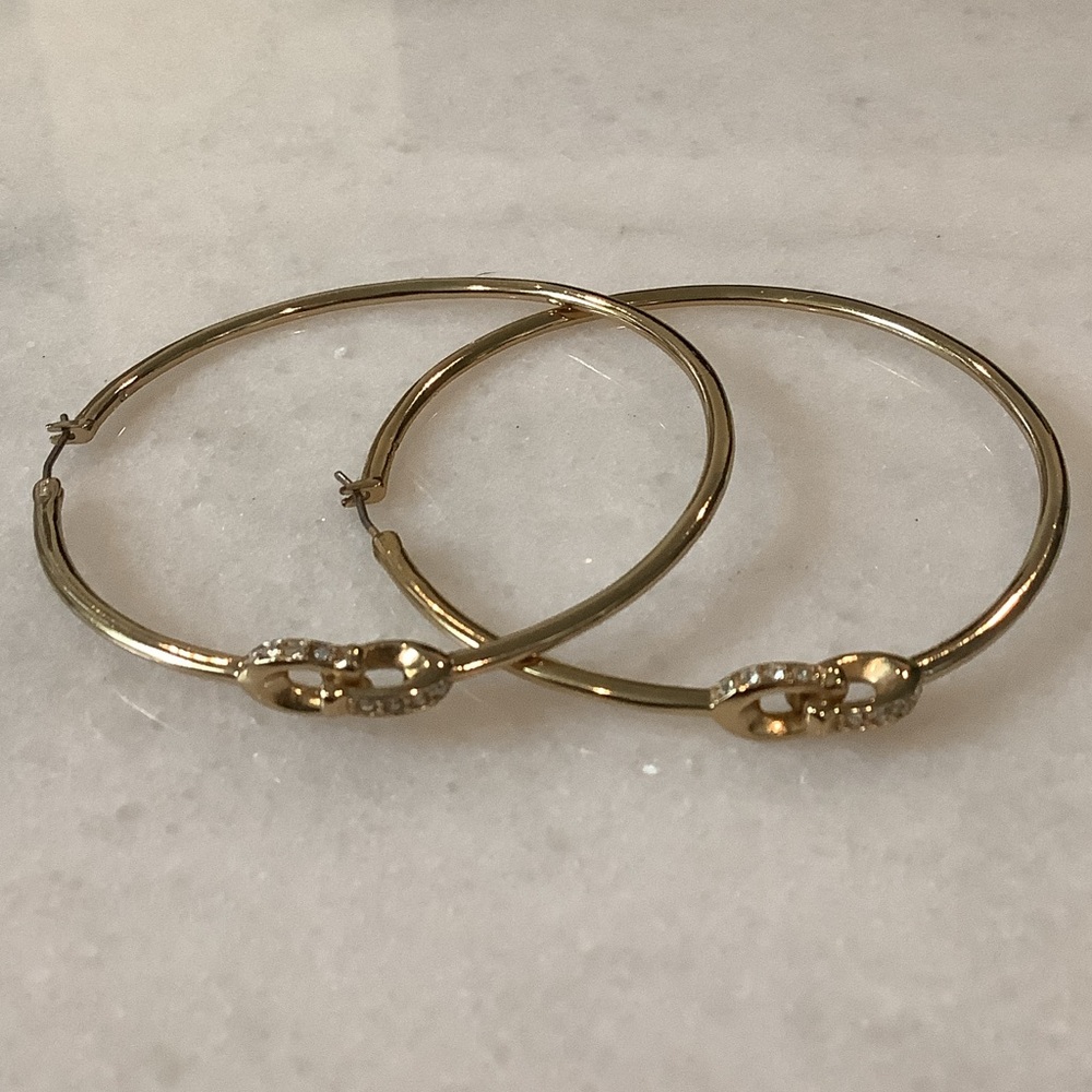 Coach Gold Hoop Earrings with Pave Link Detail, Brand New - Picture 1 of 2